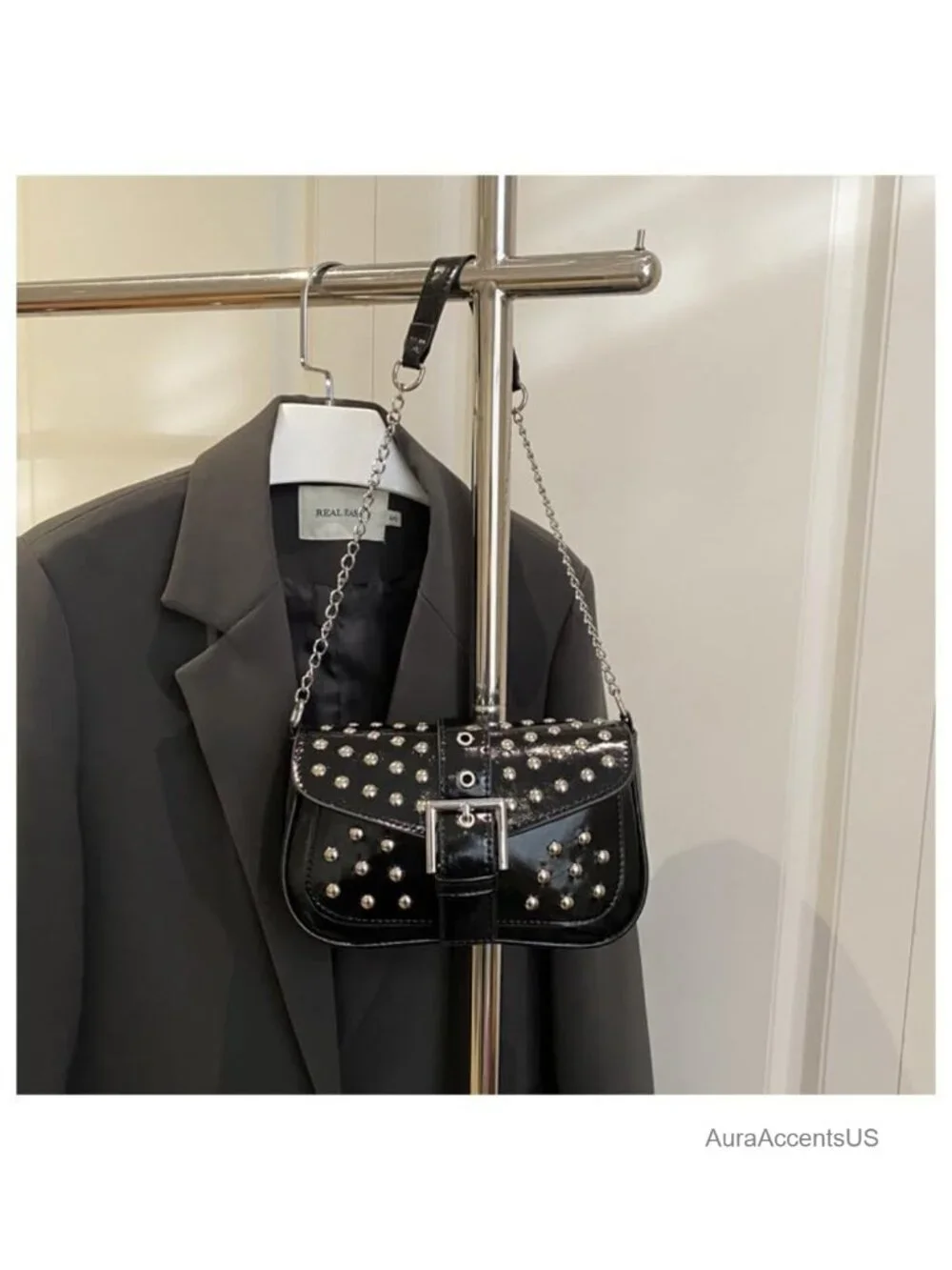 Studded Hobo Shoulder Bag Women Vegan Leather Underarm Purse